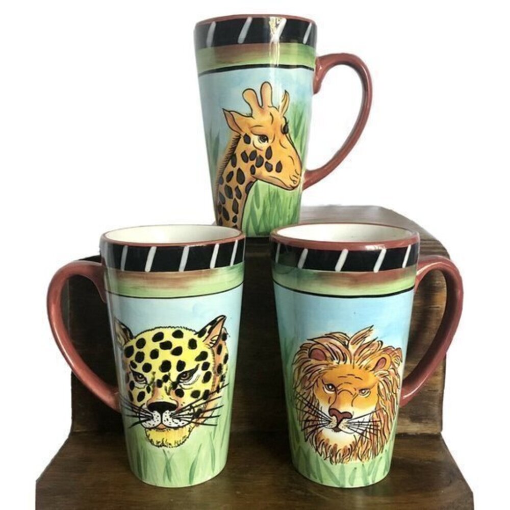 Tall Coffee Mug Lot Tiger Lion Giraffe Jungle Certified International